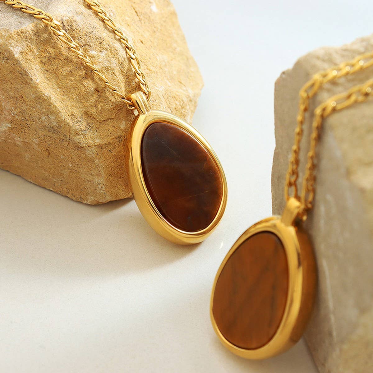 Tiger Eye Stone Pendant Titanium Steel Necklace