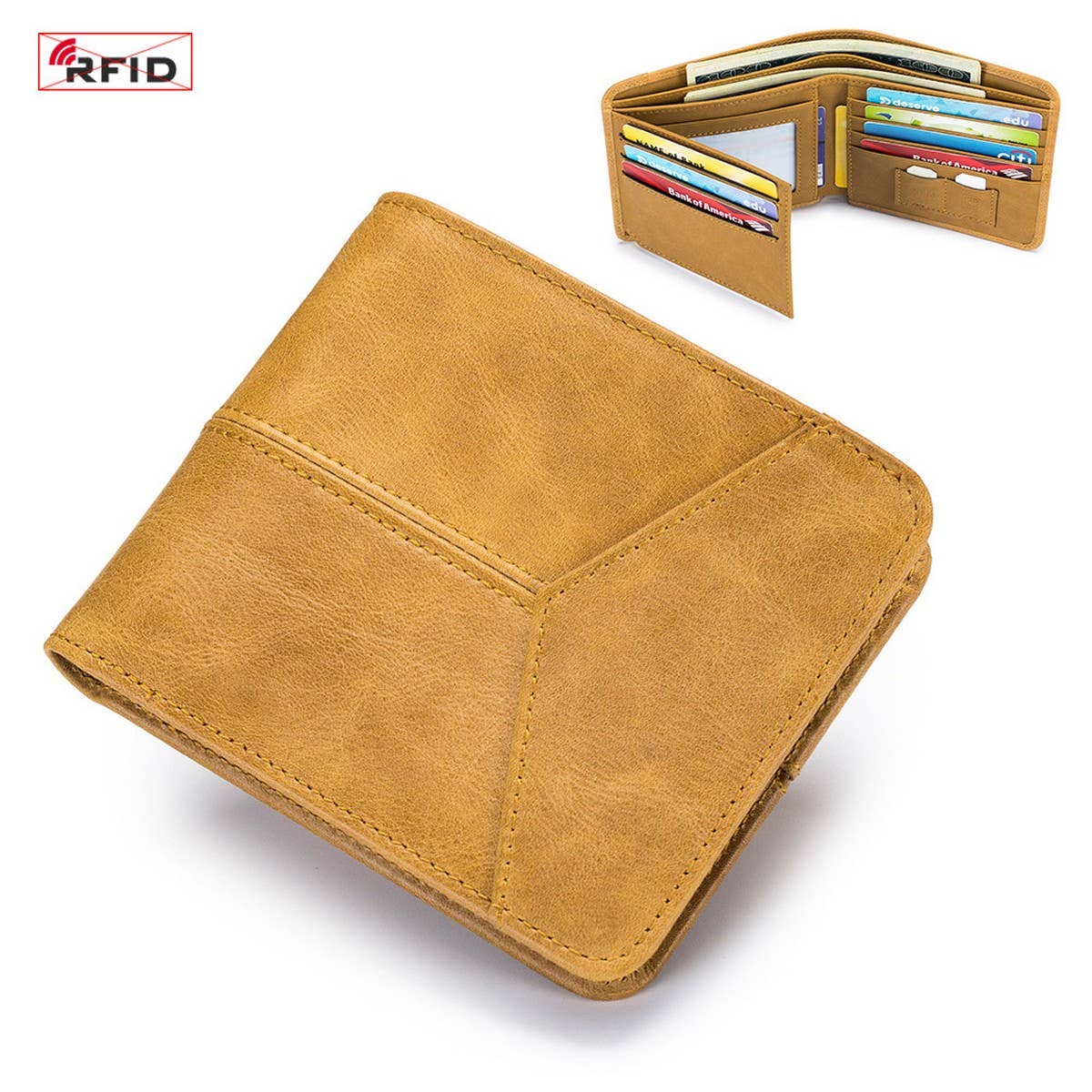 ANTI THEFT BRUSHED COWHIDE SHORT LEATHER WALLET_CWAB3788