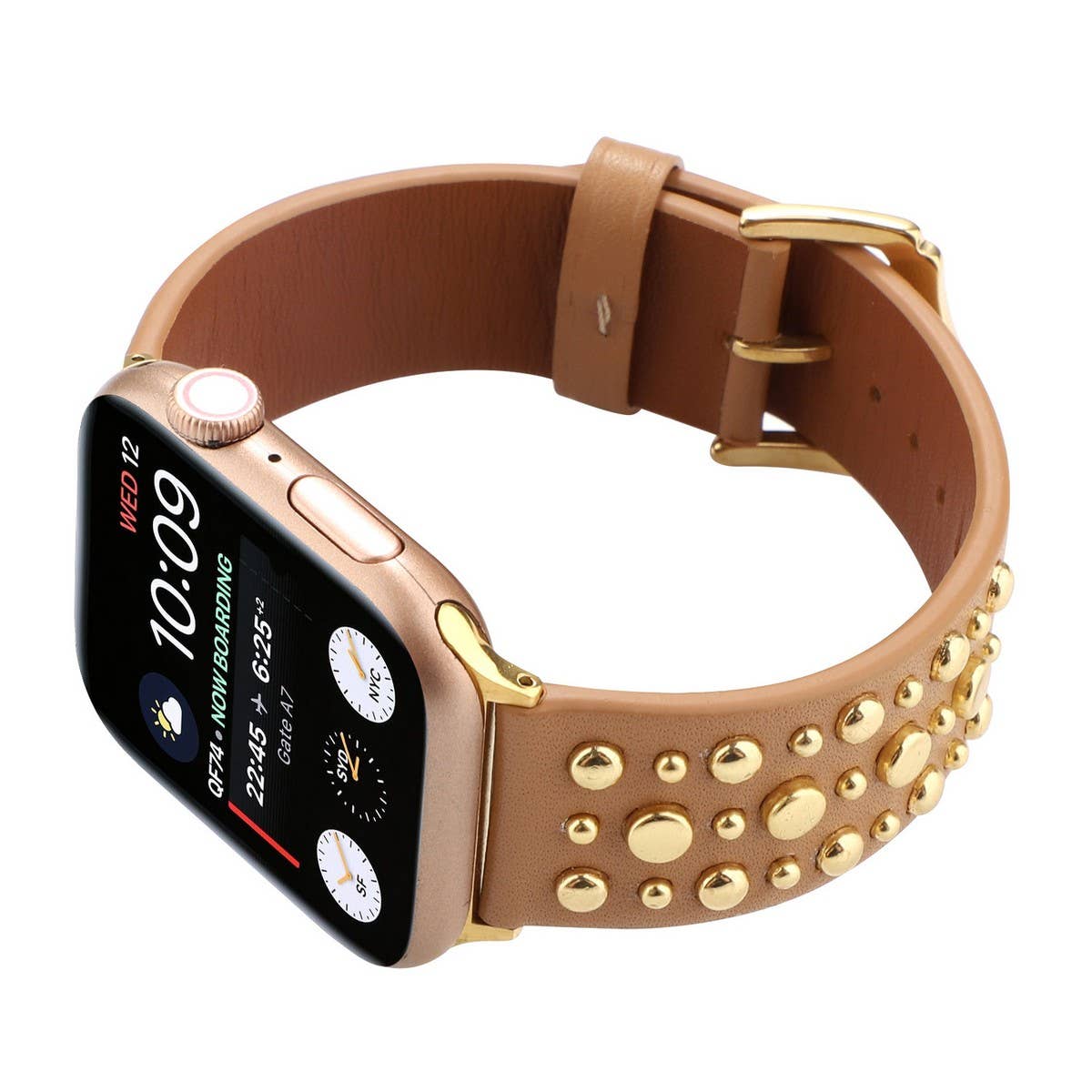 Applewatch9 Iwatch Gold Rivet Genuine Leather Strap_Cwww0084