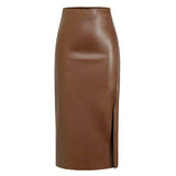 PU SLIT LEATHER SKIRT HIGH WAIST ZIPPER SKIRT_CWAB4811