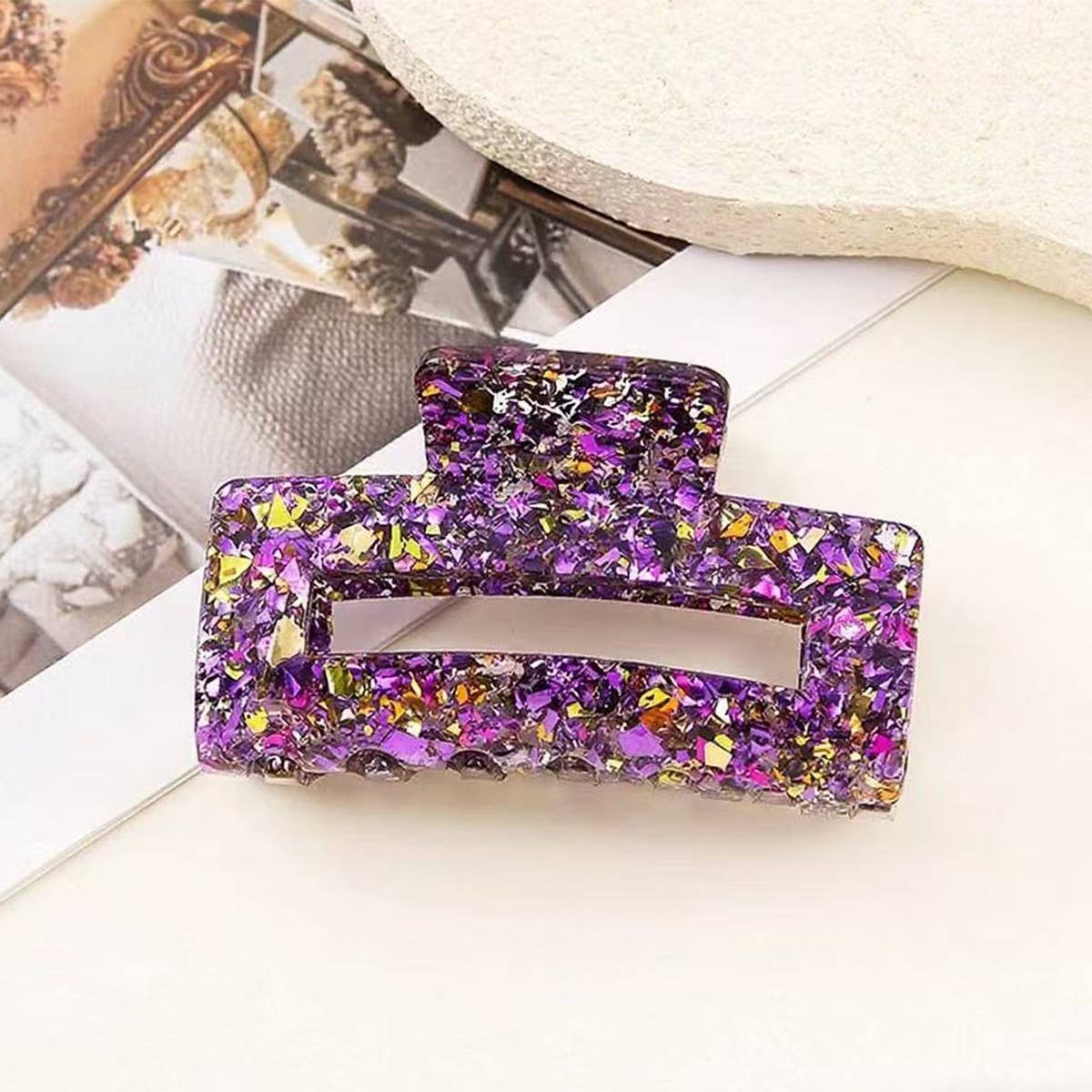 Acrylic Square Sequin Hollow Hair Claw_Cwaha07291