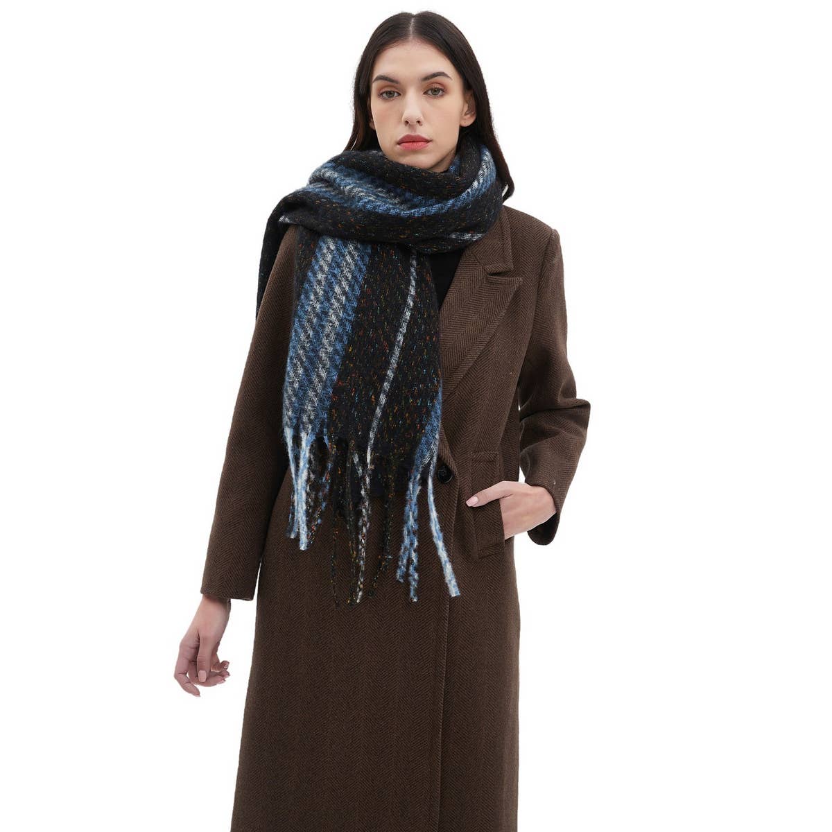 STRIPED FRINGE SCARF WINTER KNITTED SHAWL_CWASC0880