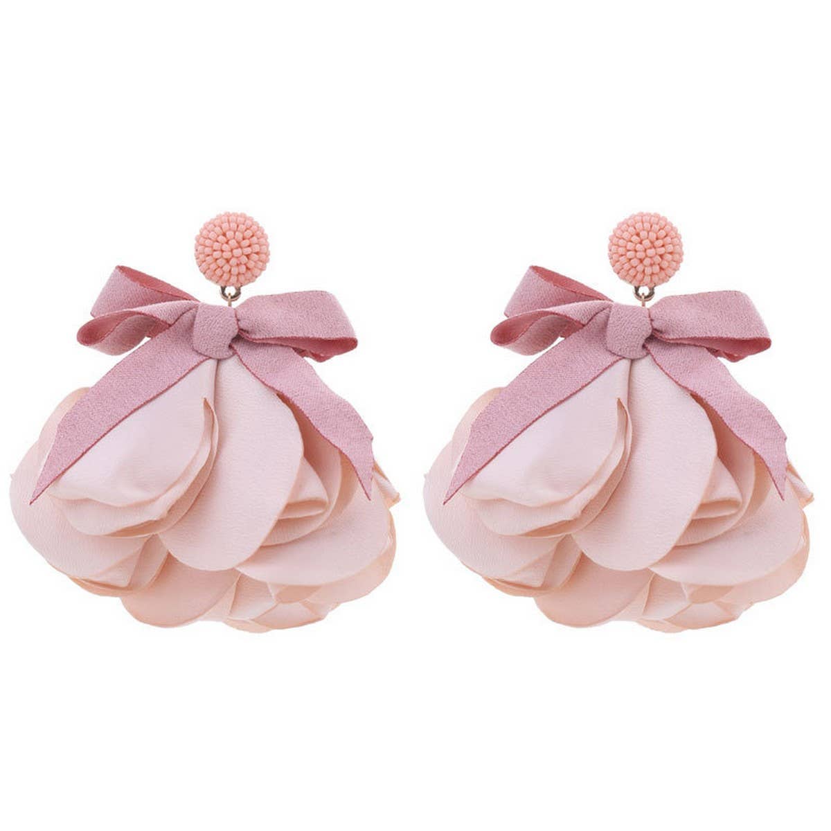 LONG STATEMENT FABRIC BOW FLOWER EARRINGS_CWMM6163