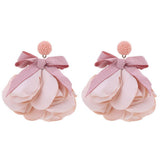 LONG STATEMENT FABRIC BOW FLOWER EARRINGS_CWMM6163