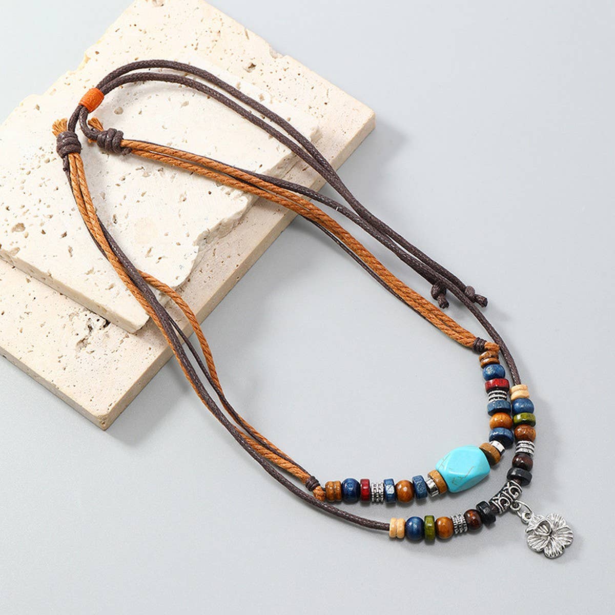 Vintage Multi-Layer Turquoise Flower Necklace_Cwmm4584