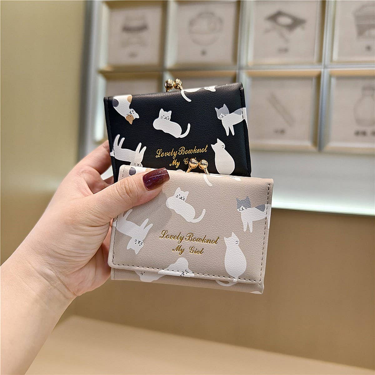 Cute Cartoon Cat Print Trifold Money Clip Wallet_Cwab06203