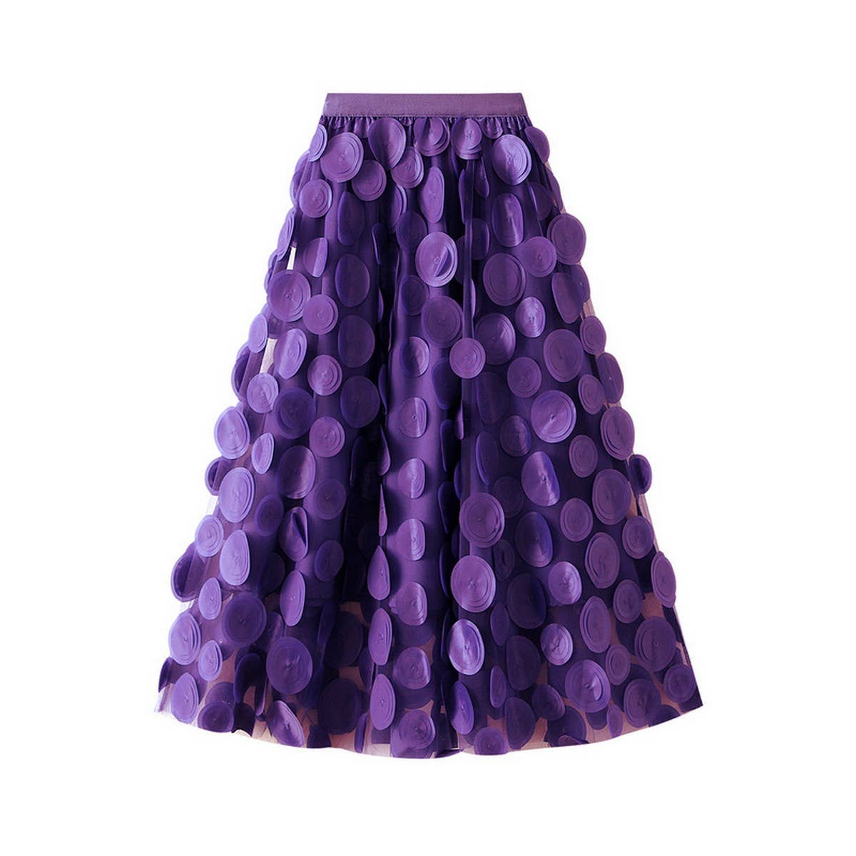 3D POLKA DOT TULLE A LINE FLARED MIDI SKIRT_CWBMS0379