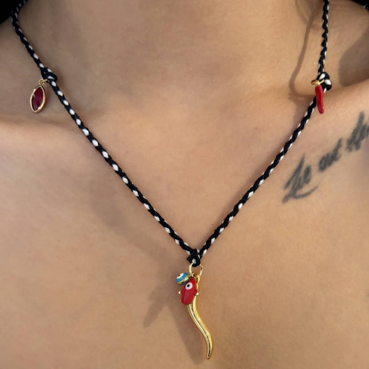 EVIL EYE CHARM CHOKER COLORFUL COTTON PENDANT_CWMM6968