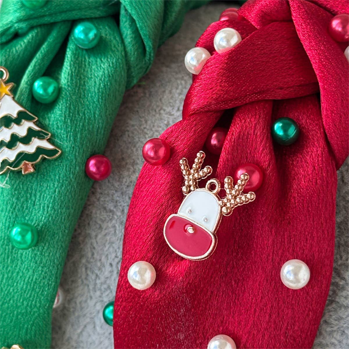 Christmas Pearl Satin Knot Headband Wide_Cwaha07596