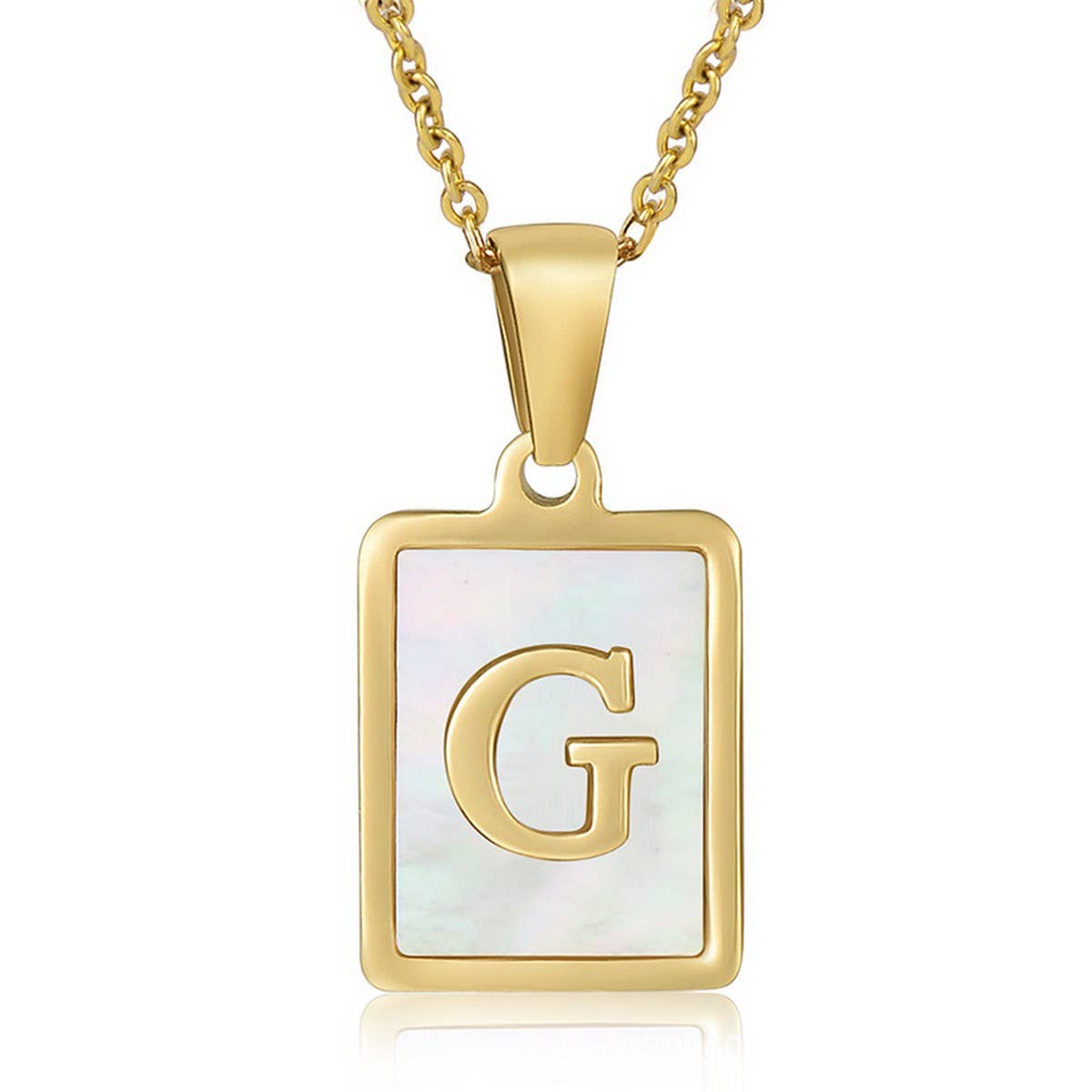 SQUARE SHELL 26 LETTER PENDANT NECKLACE_CWAJE0674