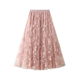 FLOCKED TULLE PATCHWORK A LINE FLARED SKIRT_CWBMS0405