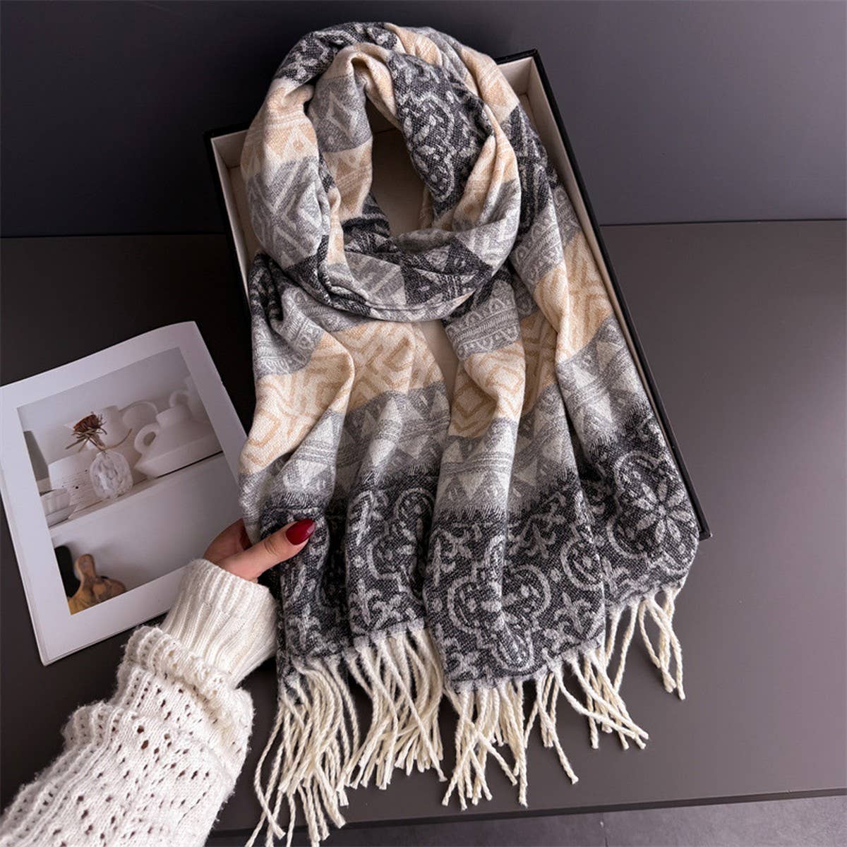 Classic Cashmere Feel Soft Warm Tassel Scarf_Cwasc03243