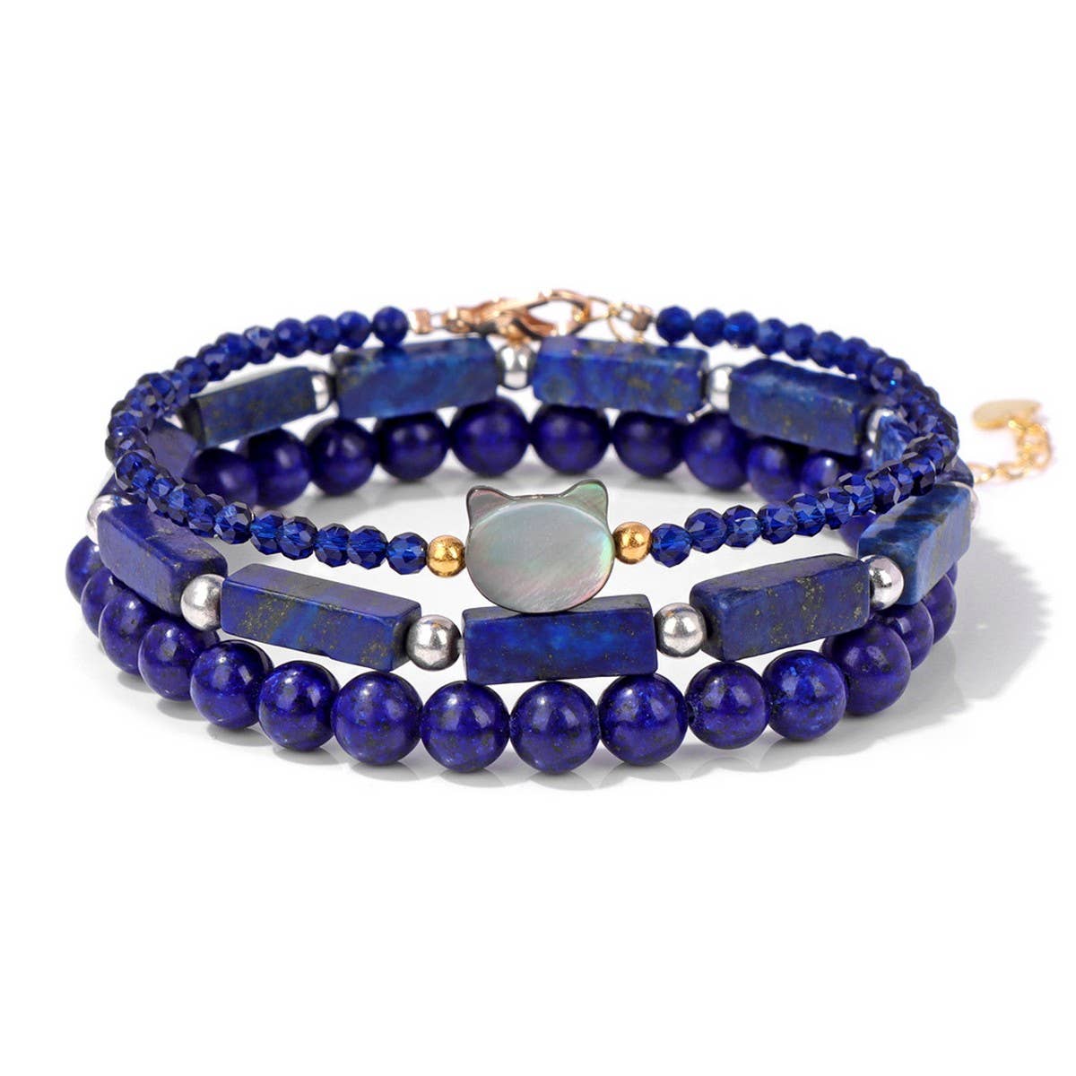 Cwaje4229_Stone Beads Shell Cat Head Three-Piece Bracelet