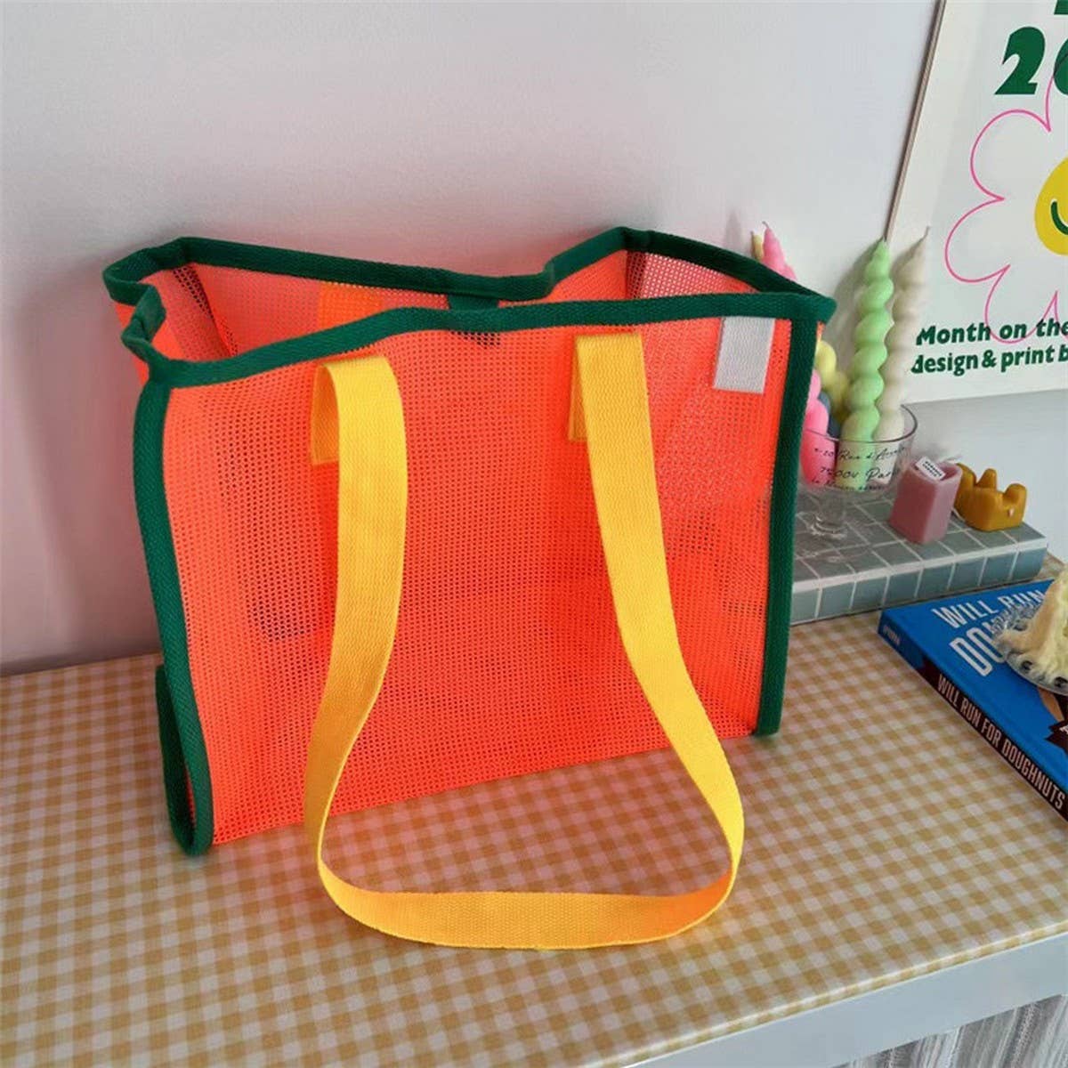 Mesh Contrast Color Beach Travel Storage Bag_Cuab00461