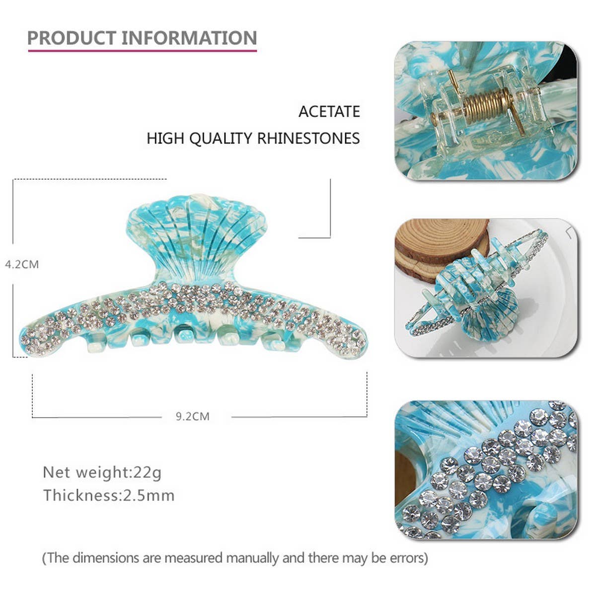 ACETATE SHELL DIAMOND GRAB CLIP SHARK CLIP_CWAHA4420