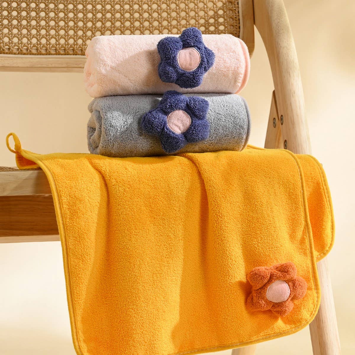 CORAL FLEECE FLOWER SQUARE TOWEL BATH TOWEL SET_CWMM2325