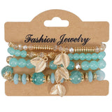 Cwmm10456_Boho Leaf Charm Multi Layer Beaded Bracelet