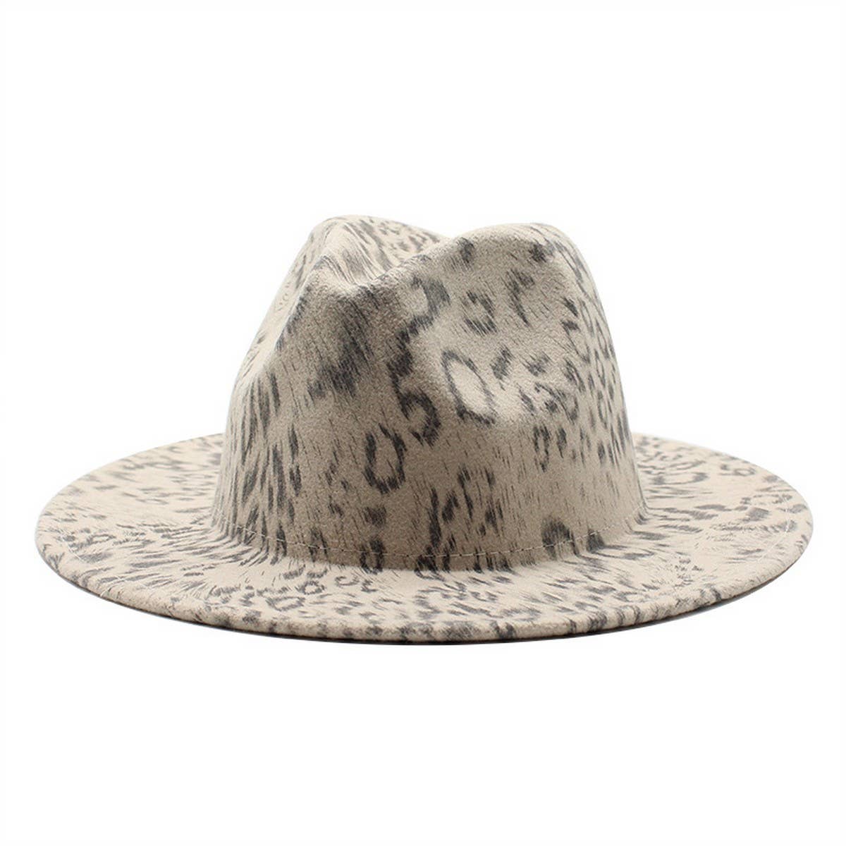 Wool Hat Leopard Print Hat White Flat Brim Jazz Hat_Cwah2541