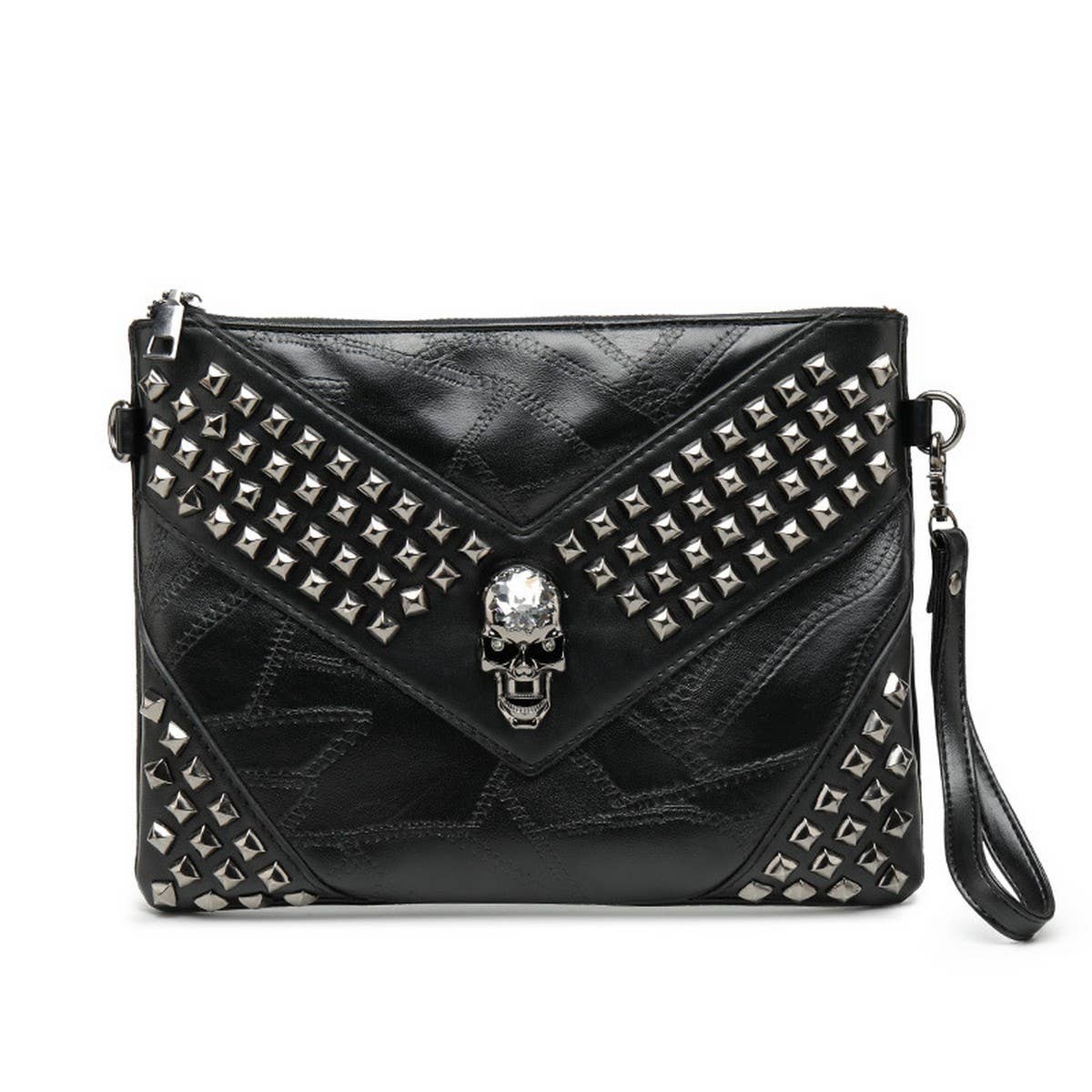 SKULL RIVET LARGE CAPACITY CLIP BAG CLUTCH BAG_CWAB1470