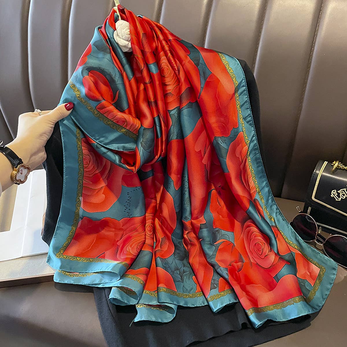 FALL SCARF FASHIONABLE PETAL PRINT LONG SHAWL_CWASC0521