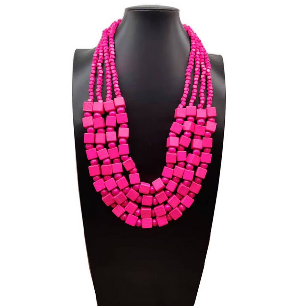 HANDMADE WOODEN SQUARE BEADS MULTI LAYER NECKLACE_CWMM4850