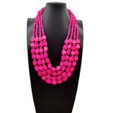 HANDMADE WOODEN SQUARE BEADS MULTI LAYER NECKLACE_CWMM4850