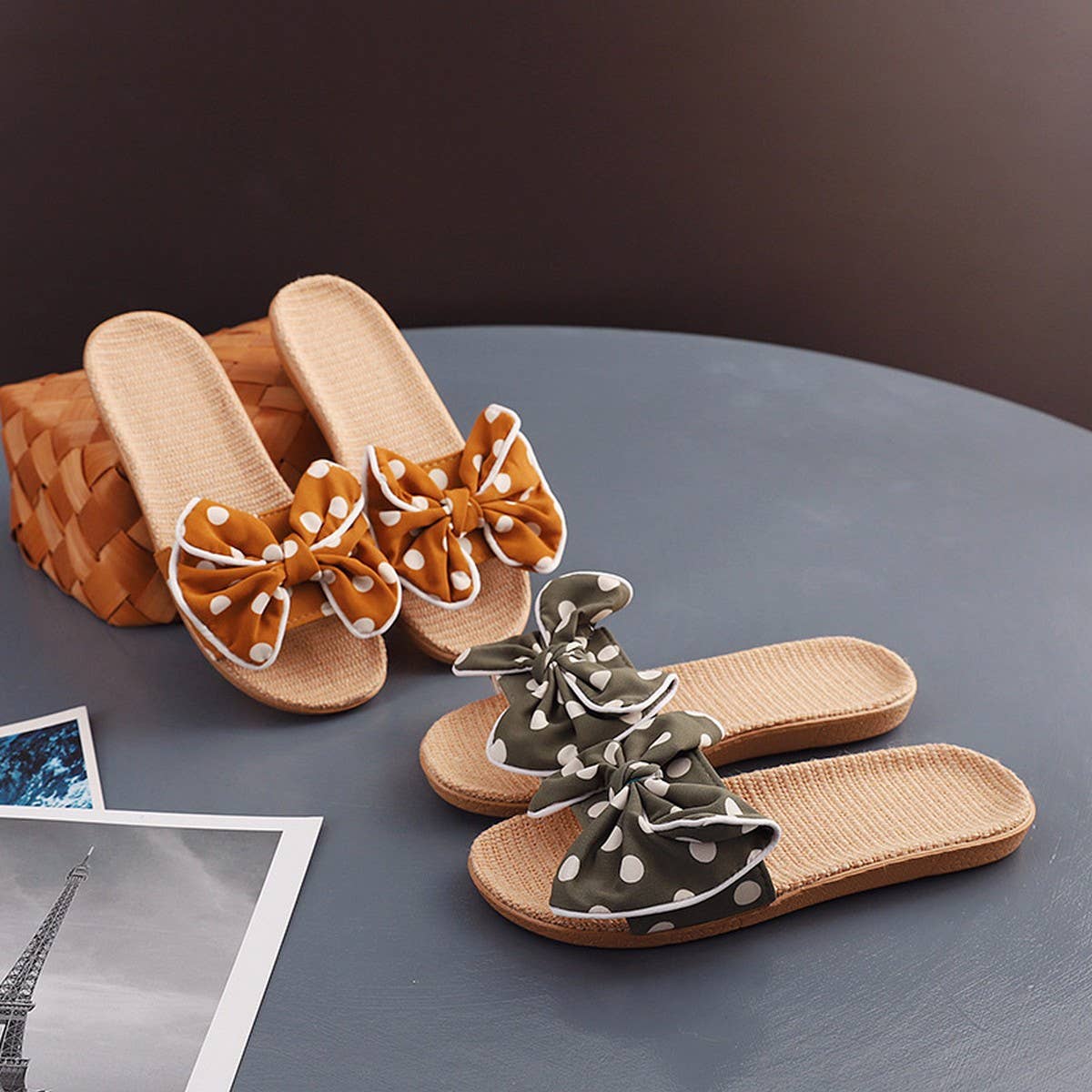 LINEN INDOOR SLIPPERS FOR WOMEN NON SLIP_CWSHF0208