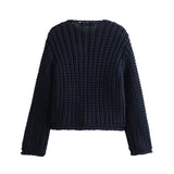 Solid Color Single Row Round Button Knit Cardigan
