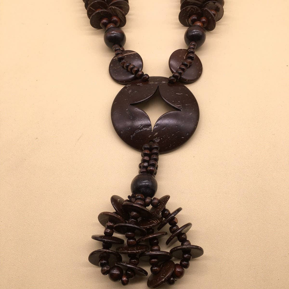 ETHNIC COCONUT SHELL WOOD BEADS LONG NECKLACE_CWMM4919
