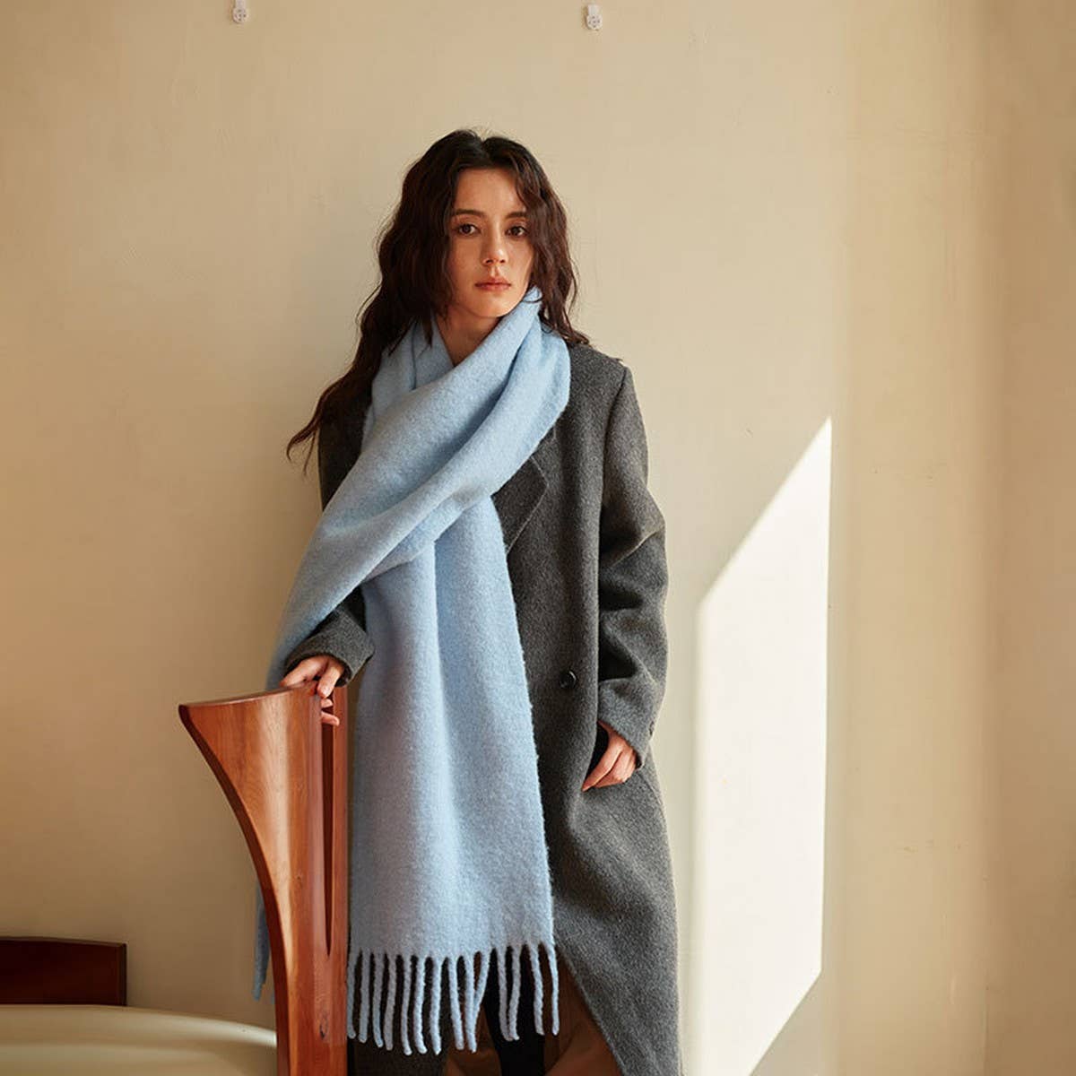 RED WOOL BLEND SCARF FOR WINTER SOFT WARM_CWASC2282