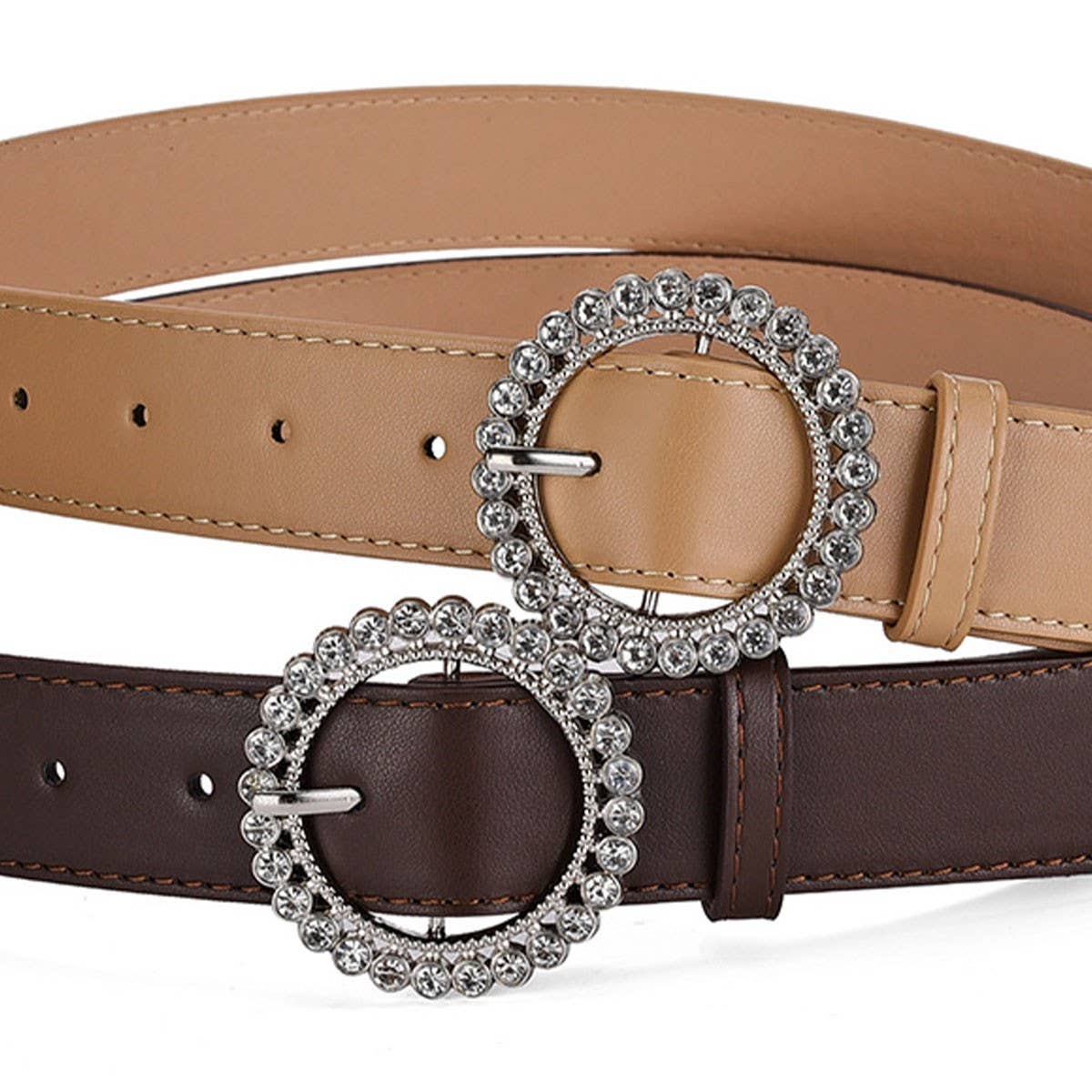 ROUND BUTTON CRYSTAL INLAID SOLID COLOR BELT _CWASC0575