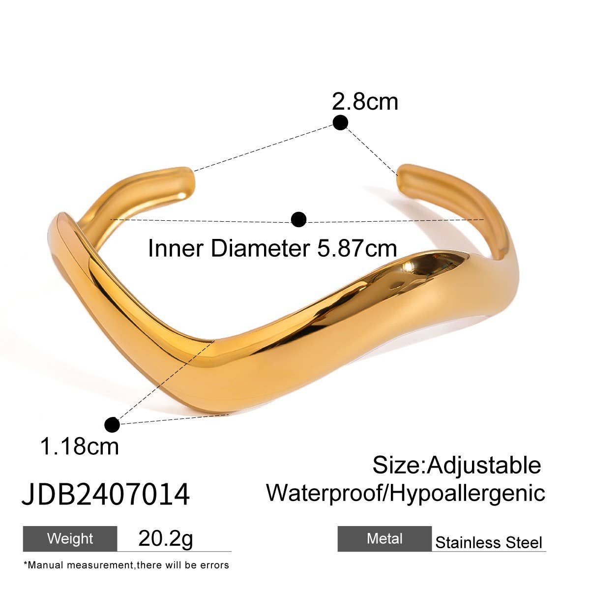 MINIMALIST WAVY POLISHED OPEN CUFF IN 18K STEEL_CWAJE4898