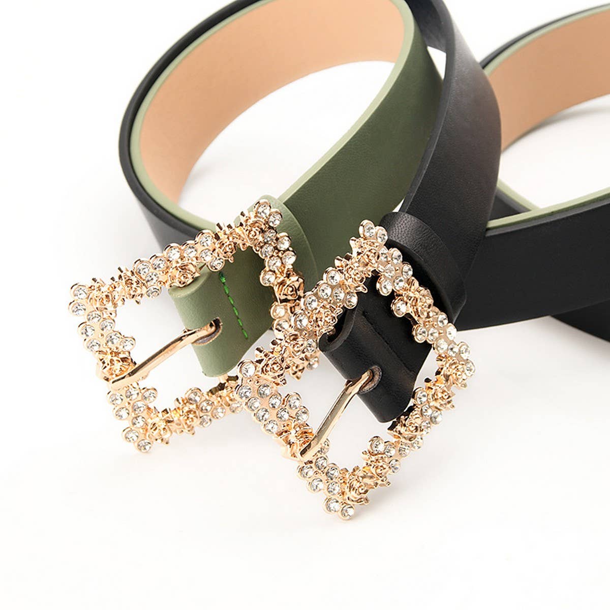 ROSE PATTERN RHINESTONE BUCKLE BELTS FOR WOMEN_CWABE0404