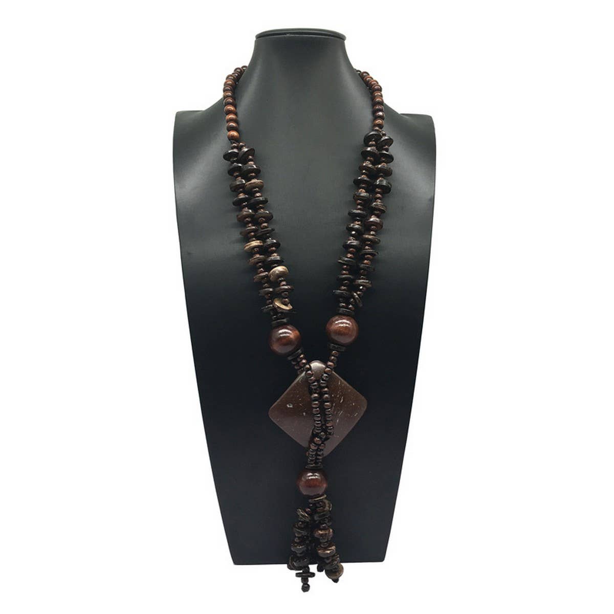 BOHEMIAN COCONUT WOOD BEAD LONG NECKLACE_CWMM4552