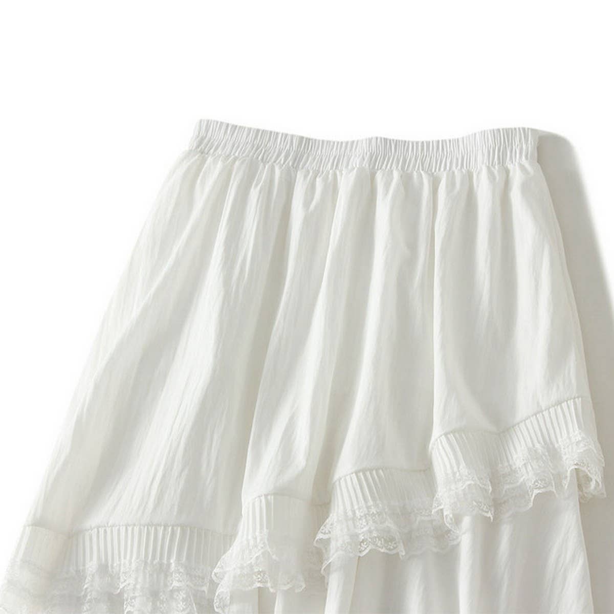 LACE PATCHWORK RUFFLE HEM HIGH WAIST MAXI SKIRT_CWBMS0356