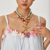 HANDMADE OCEAN SCARF NECKLACE WITH STAR DOLPHIN_CWMM8817