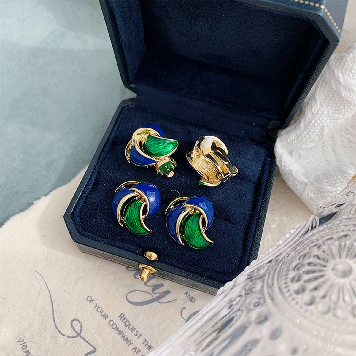 Vintage Blue Enamel Stud Earrings