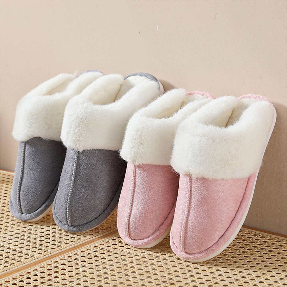 FAUX SUEDE FUZZY SLIPPERS WOMEN MEN_CWSHS0267