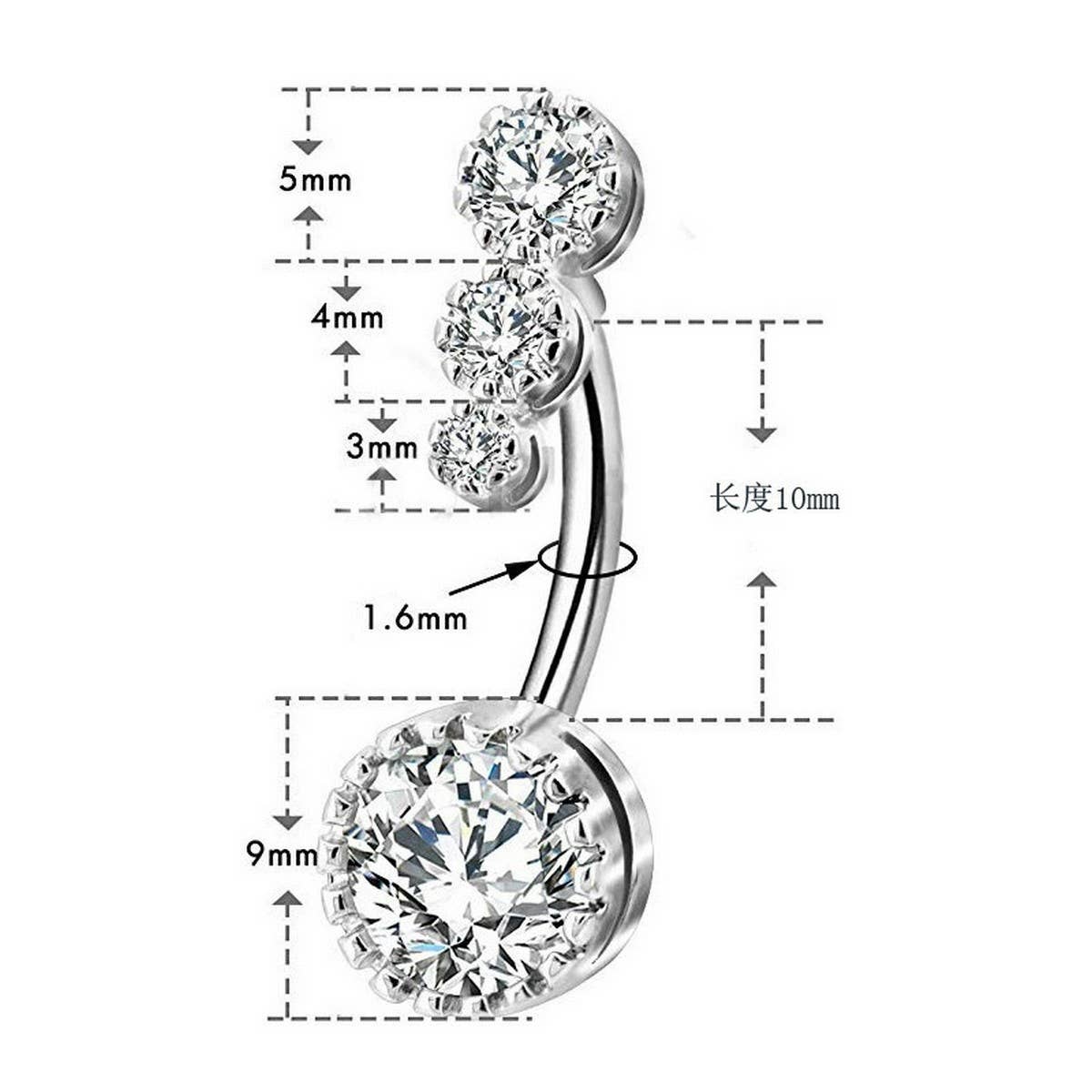 3 GEM CZ BELLY RING SURGICAL STEEL PIERCING_CWMM9174