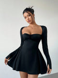 Womens Elegant Square Neck A-Line Mini Dress