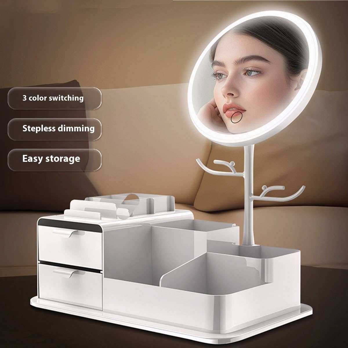 DESKTOP STORAGE BOX LED MAKEUP MIRROR_CWMM5641
