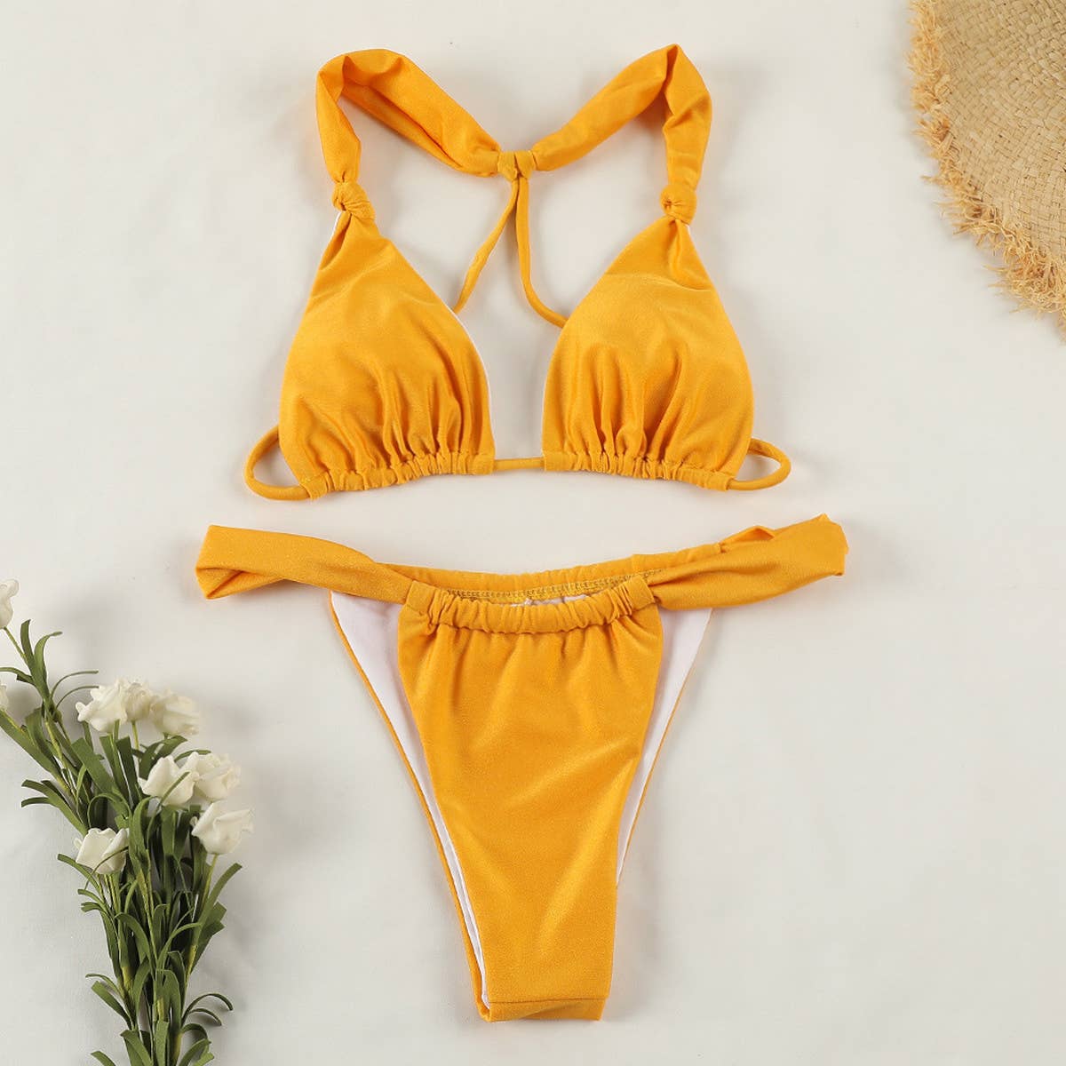 SOLID COLOR KNOTTED BIKINI SEXY BACKLESS SWIMWEAR_CWMW0260