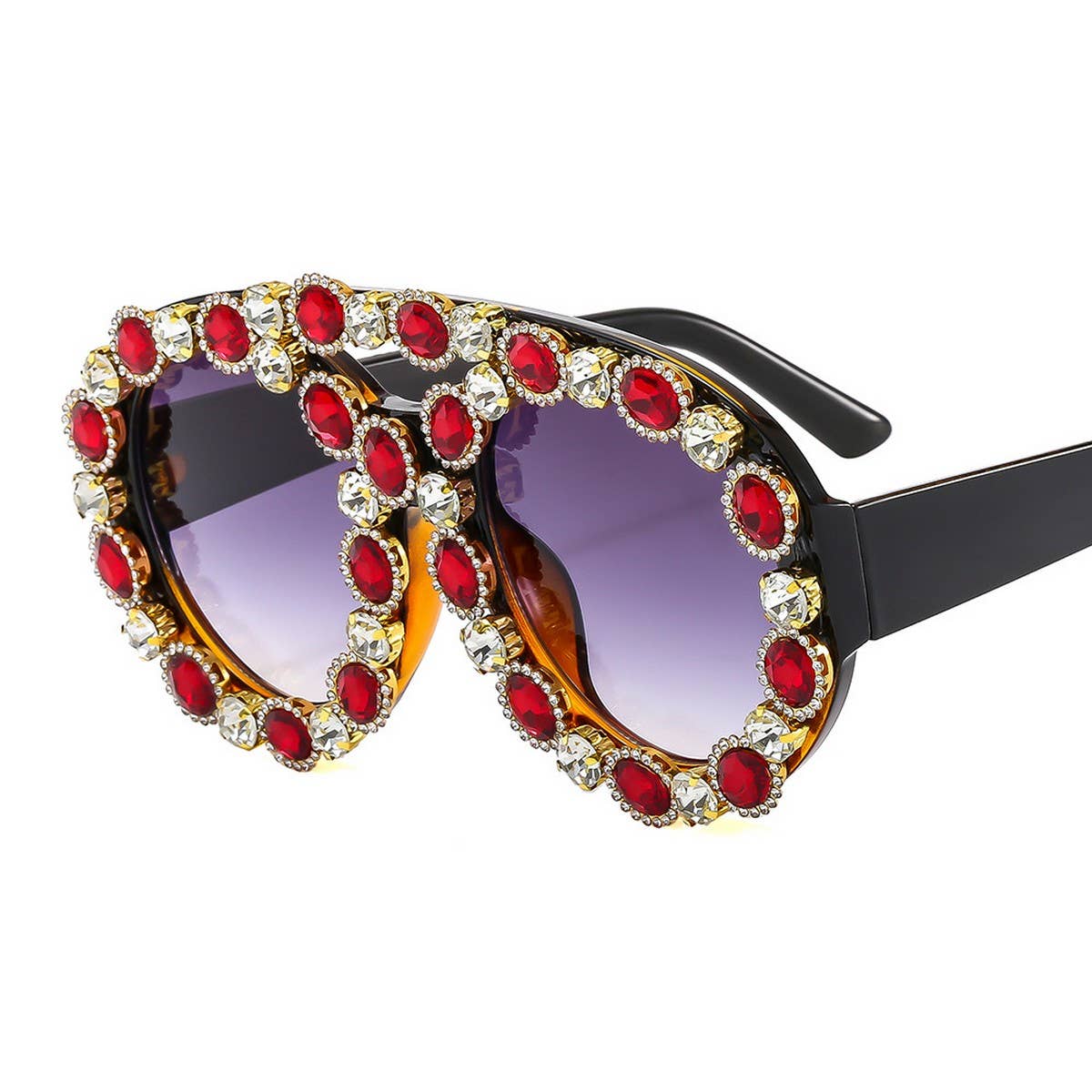 LARGE CONTRAST OVAL LUXURY EMERALD SUNGLASSES_CWASG0867