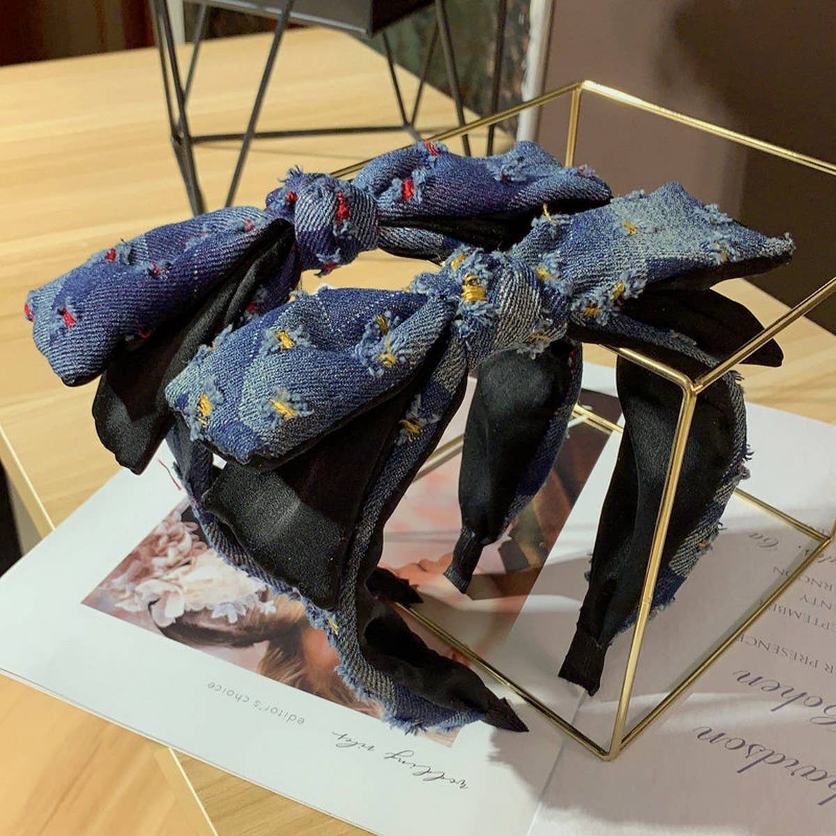 SIMPLE AND ELEGANT DENIM BOW HEADBAND_CWAHA2576