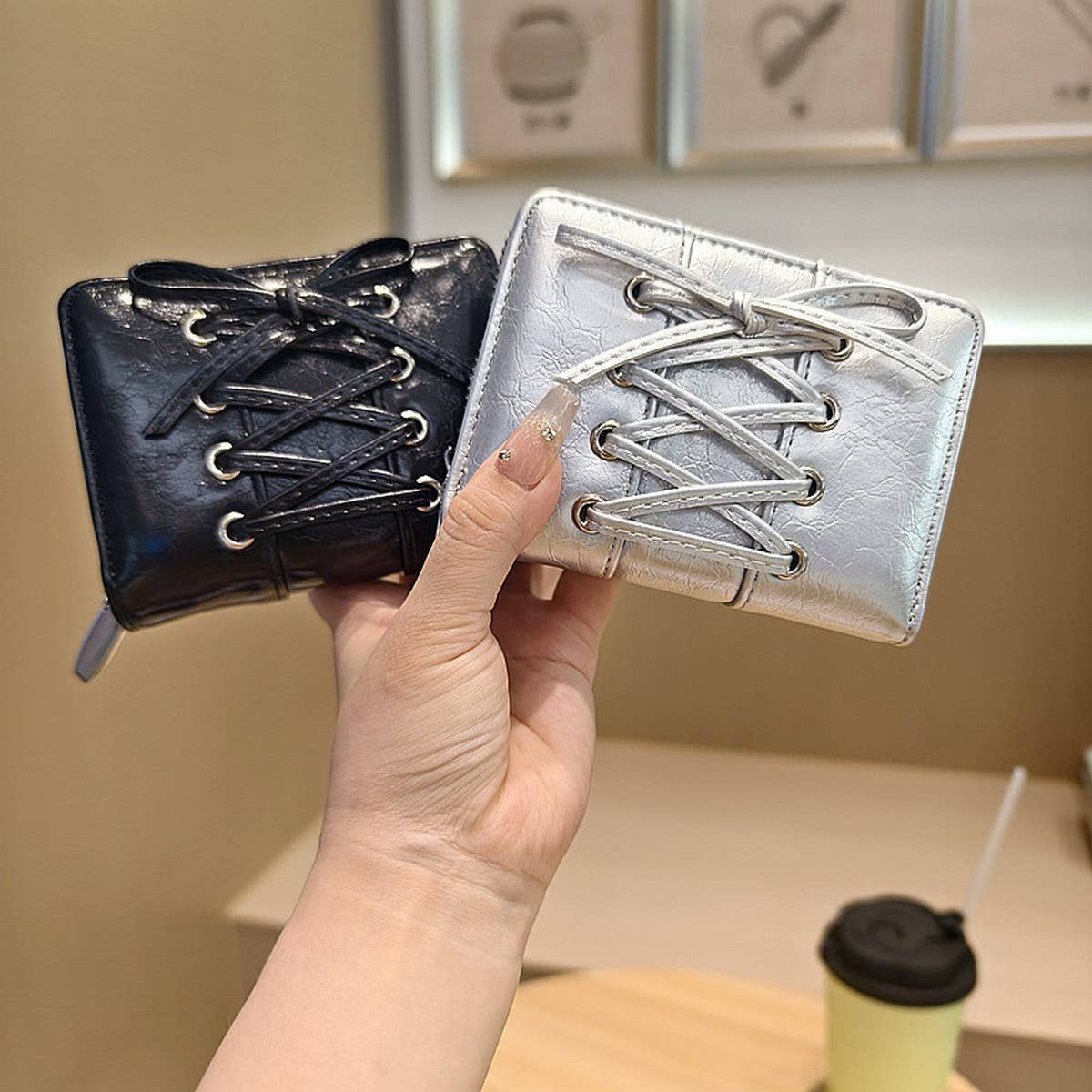 Solid Color Bow Pu Zipper Wallet, Large Capacity_Cwab06247