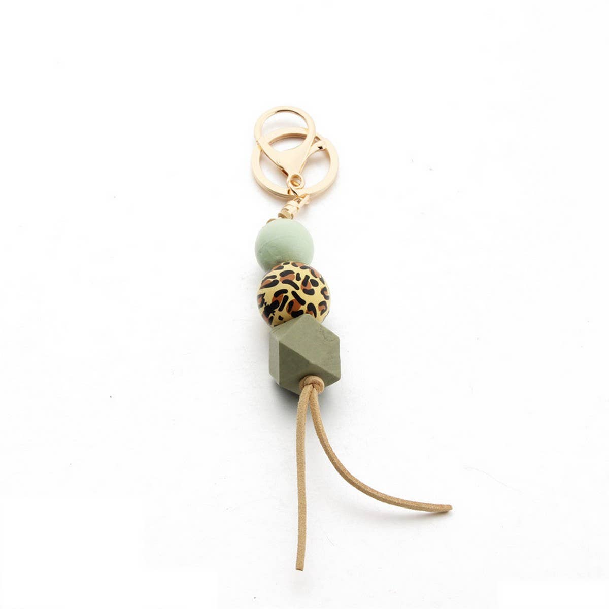 LEOPARD WOOD BEAD KEYCHAIN WITH MINI TASSEL_CWMM7022