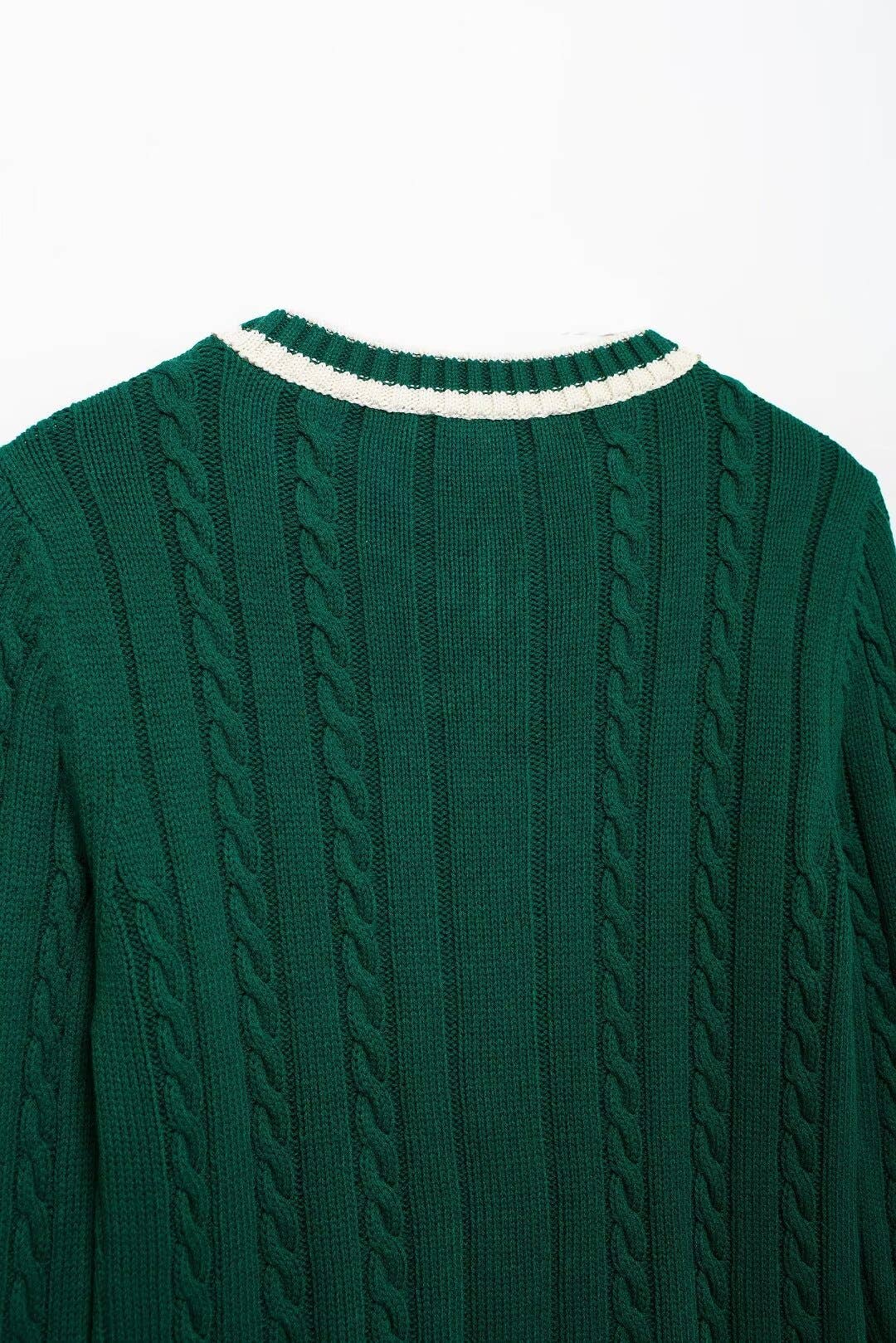 V-Neck Contrast Color Knitted Twist Sweater