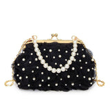Small Chanel-Style Pearl Chain Flower Shell Bag
