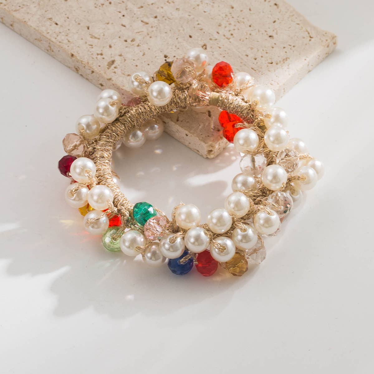 Colorful Crystal Beaded Ponytail Hair Tie_Cwaje05907