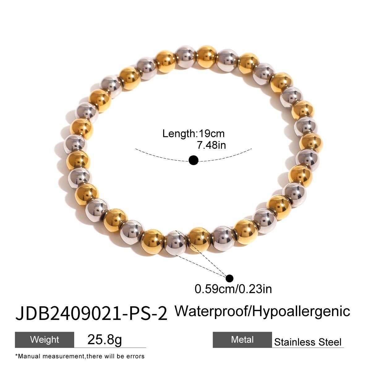 DESIGNER TWO TONE SOLID BEAD STRETCH BRACELET_CWAJE4794